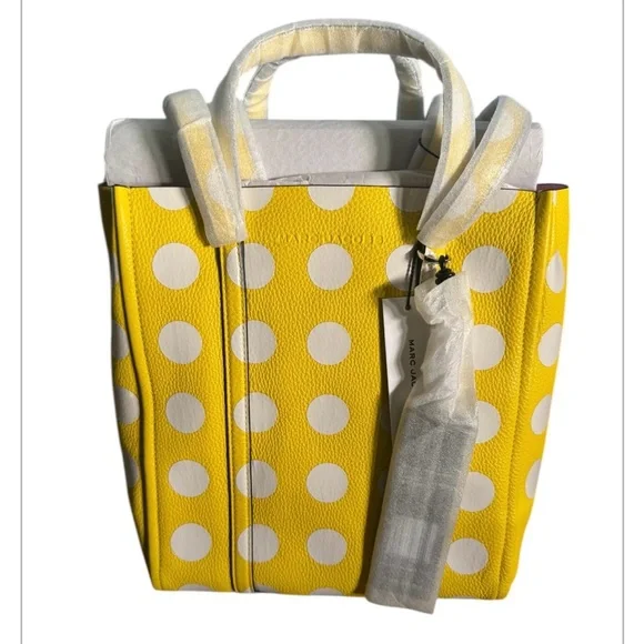 Marc Jacobs The Dot Tag Yellow Leather Large Tote Bag with White Dots 🔥HP🔥 - Picture 5 of 14
